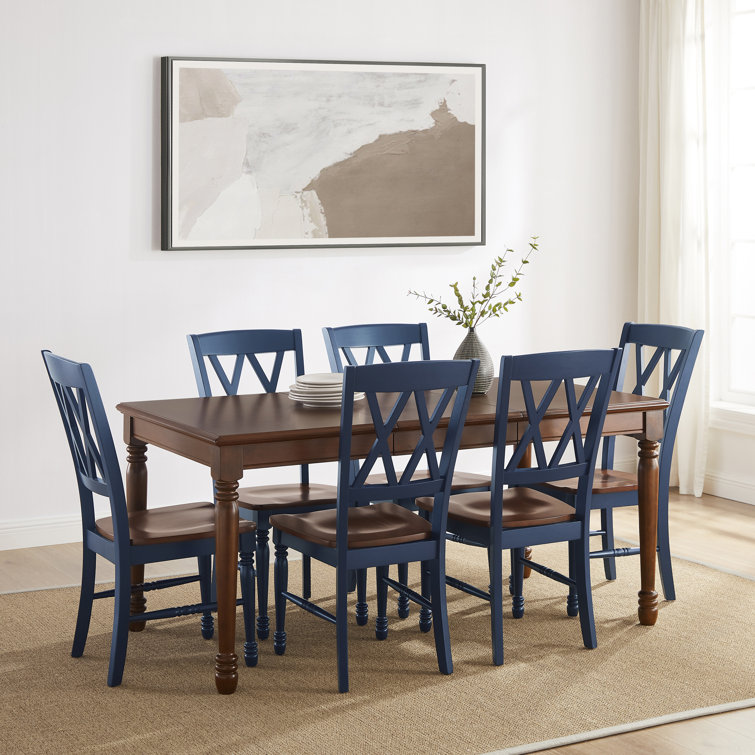 Shelby 7-Piece Navy and Cherry Wood Dining Table Set