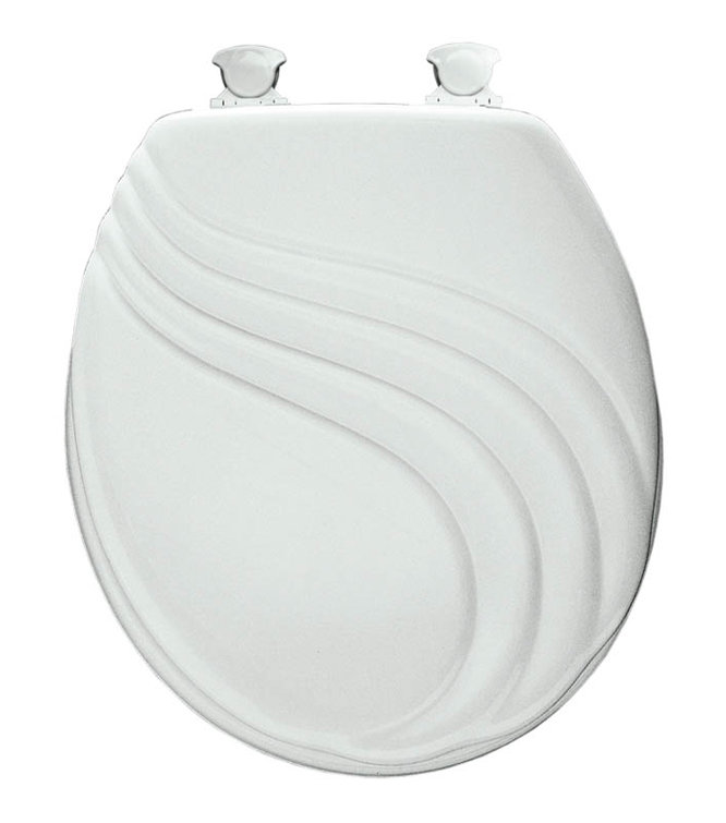 Mayfair Round White Gloss Enameled Wood Toilet Seat with Swirl Design