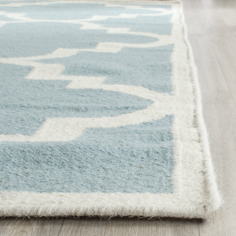 Light Blue and Ivory Wool Geometric Area Rug