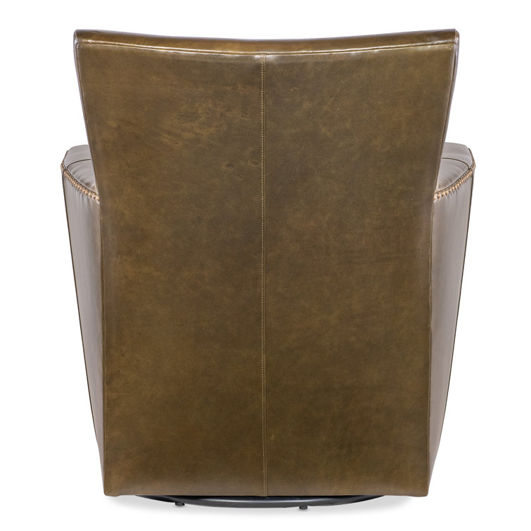 Brown Leather Traditional Swivel Accent Chair