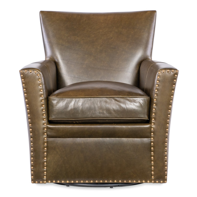 Brown Leather Traditional Swivel Accent Chair