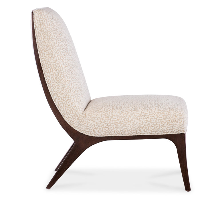 Beige Leather Slipper Chair with Wooden Legs