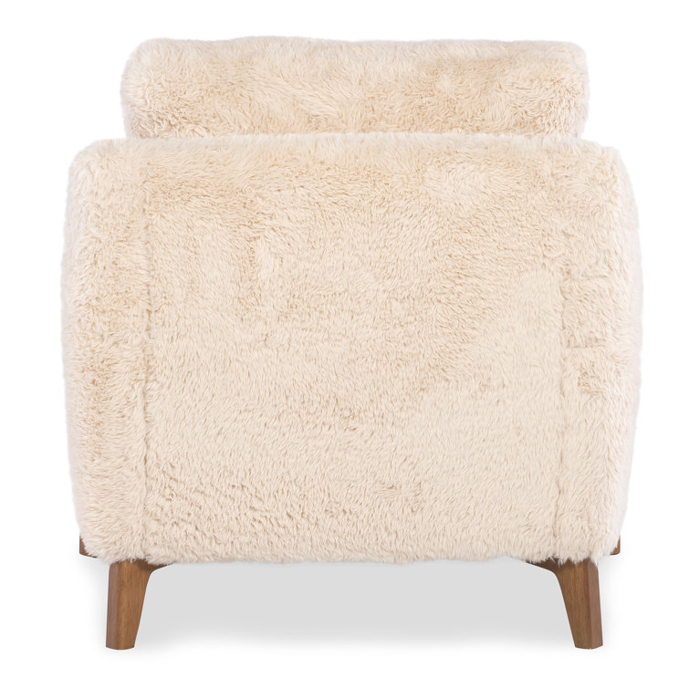Beige Faux Fur and Wood Accent Chair