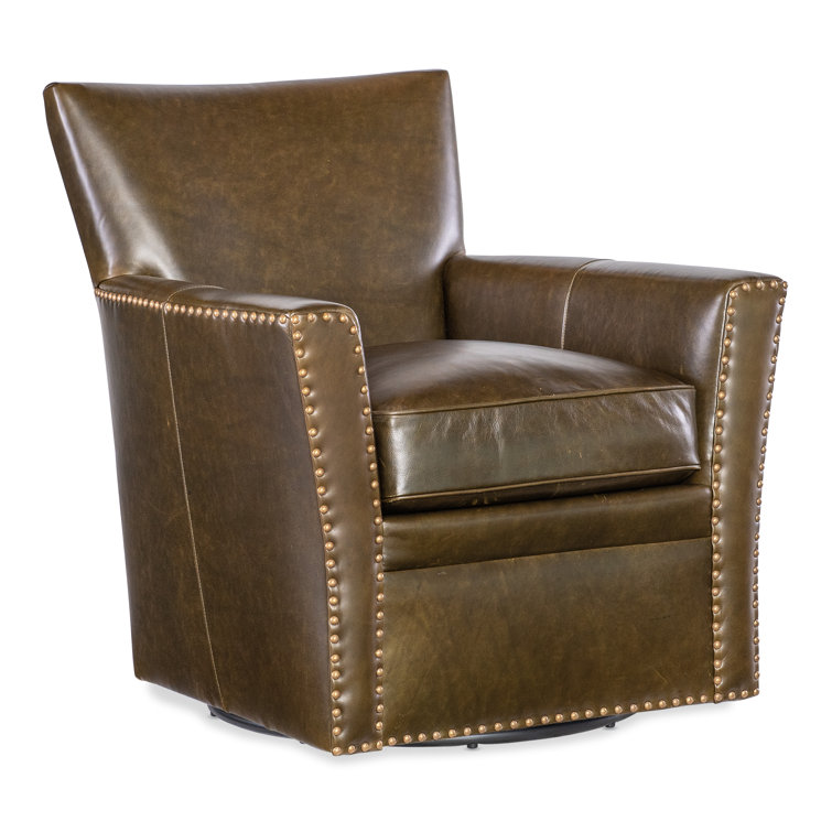 Brown Leather Traditional Swivel Accent Chair
