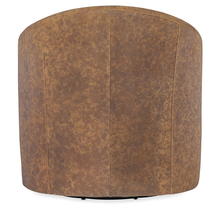 Brown Leather Barrel Swivel Chair with Manufactured Wood