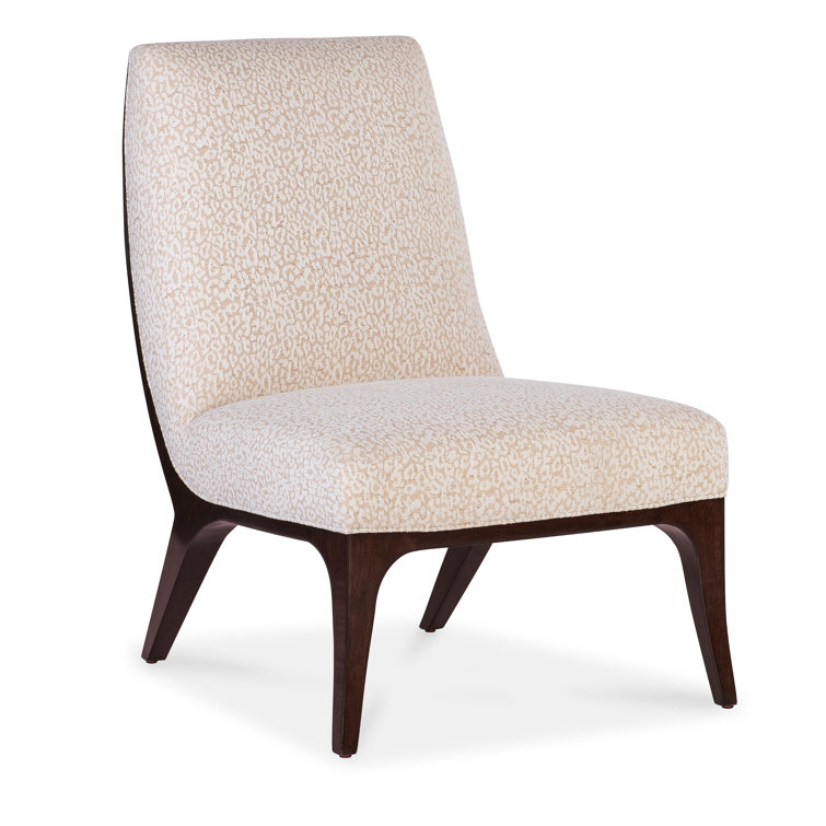 Beige Leather Slipper Chair with Wooden Legs