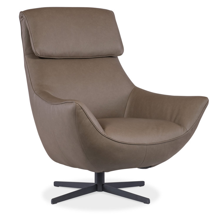 Sonnet Dust Brown Leather Swivel Chair with Black Metal Base