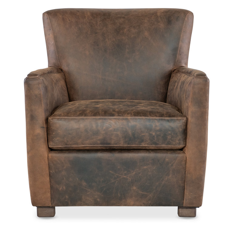 Brown Leather Transitional Swivel Accent Chair