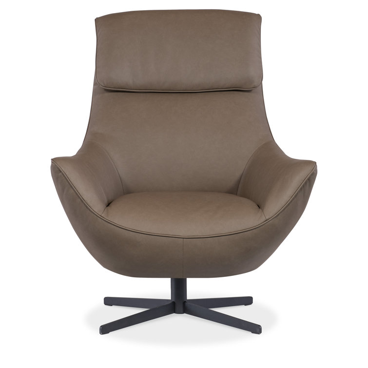 Sonnet Dust Brown Leather Swivel Chair with Black Metal Base