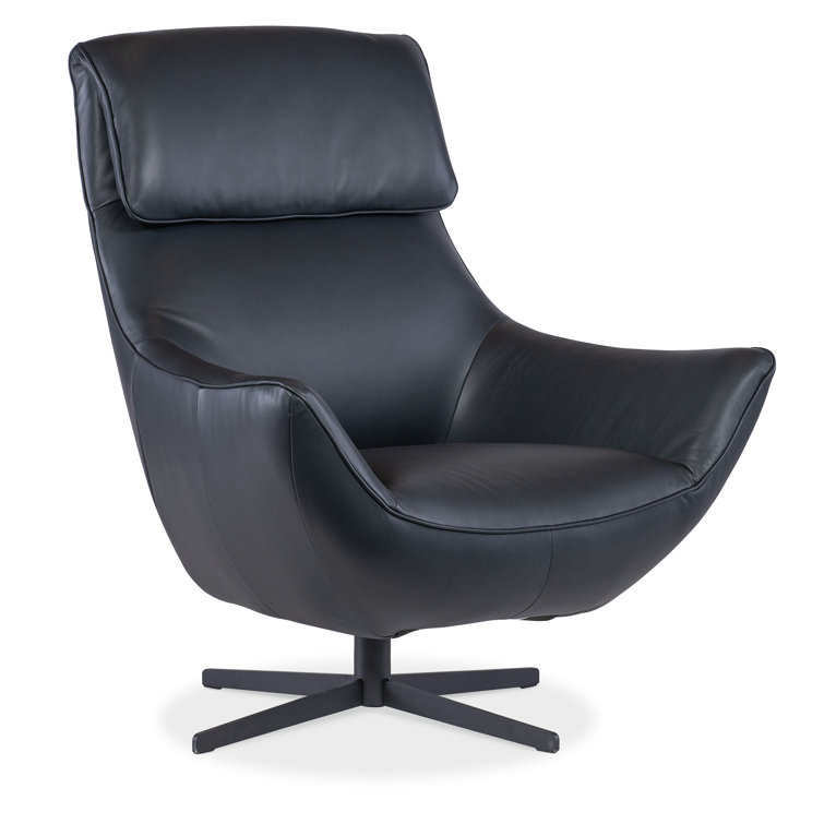 Salvo Denim Blue Leather Swivel Chair with Black Metal Base