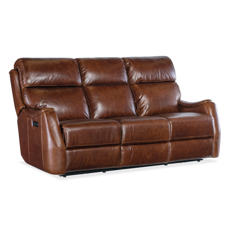 Carrington Walnut Leather Reclining Sofa with Power Headrest