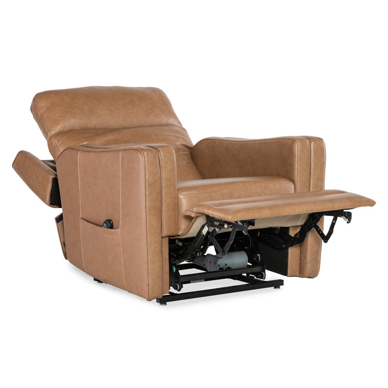 Seville Fawn Leather Power Recliner with Lift and Lumbar Support
