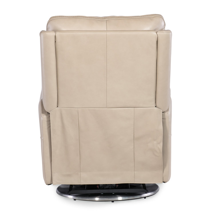 Beige Leather Swivel Recliner with Silver Base