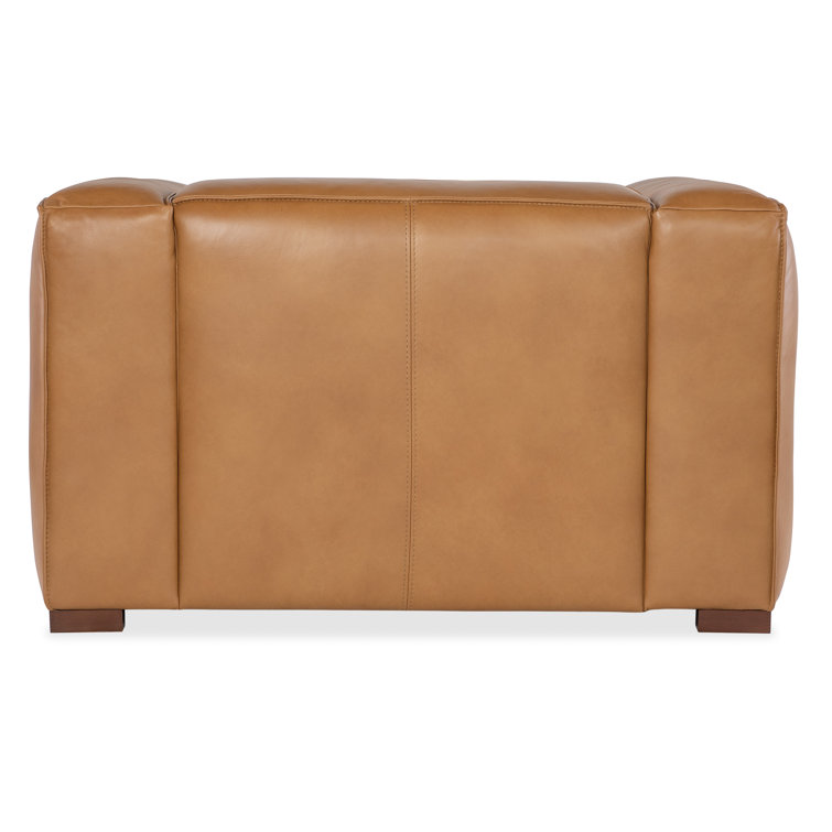 Zen Caramel Leather Accent Chair with Dark Wood Feet