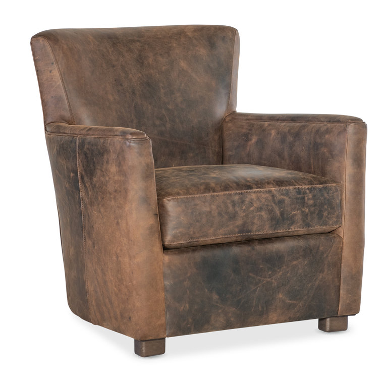 Brown Leather Transitional Swivel Accent Chair