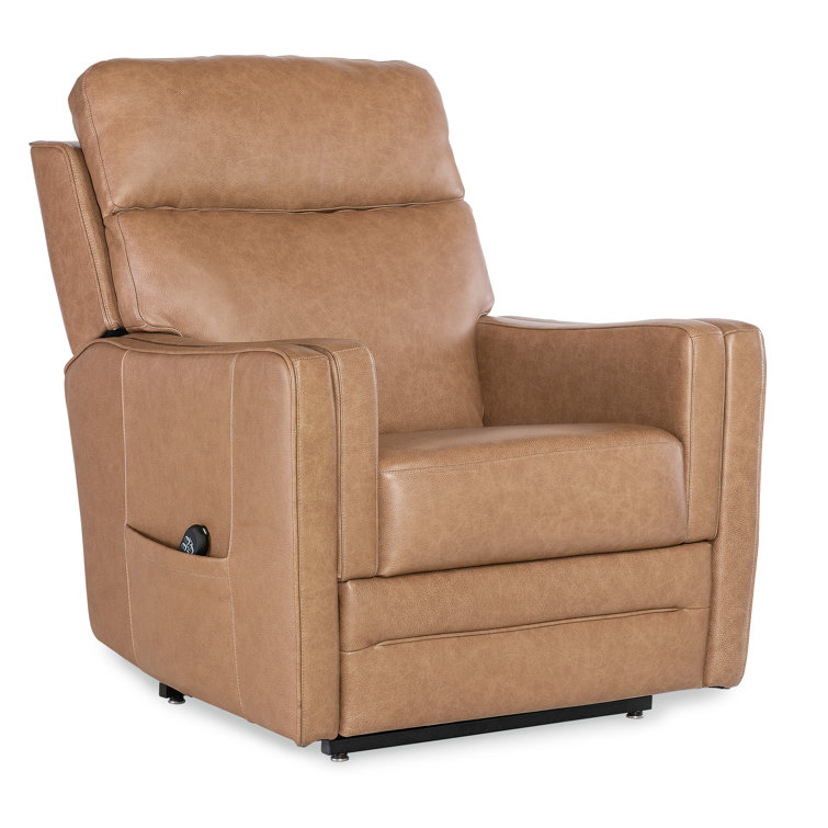 Seville Fawn Leather Power Recliner with Lift and Lumbar Support
