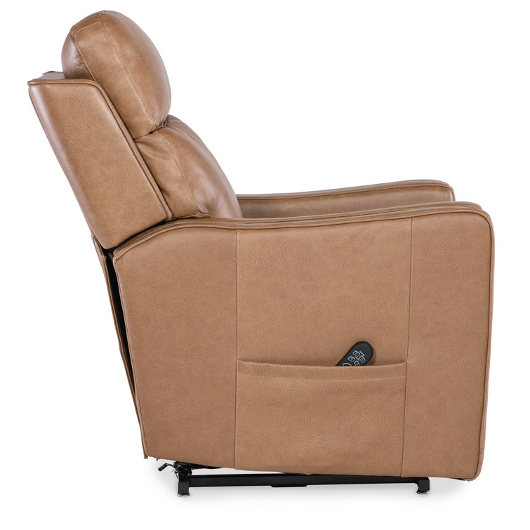 Seville Fawn Leather Power Recliner with Lift and Lumbar Support