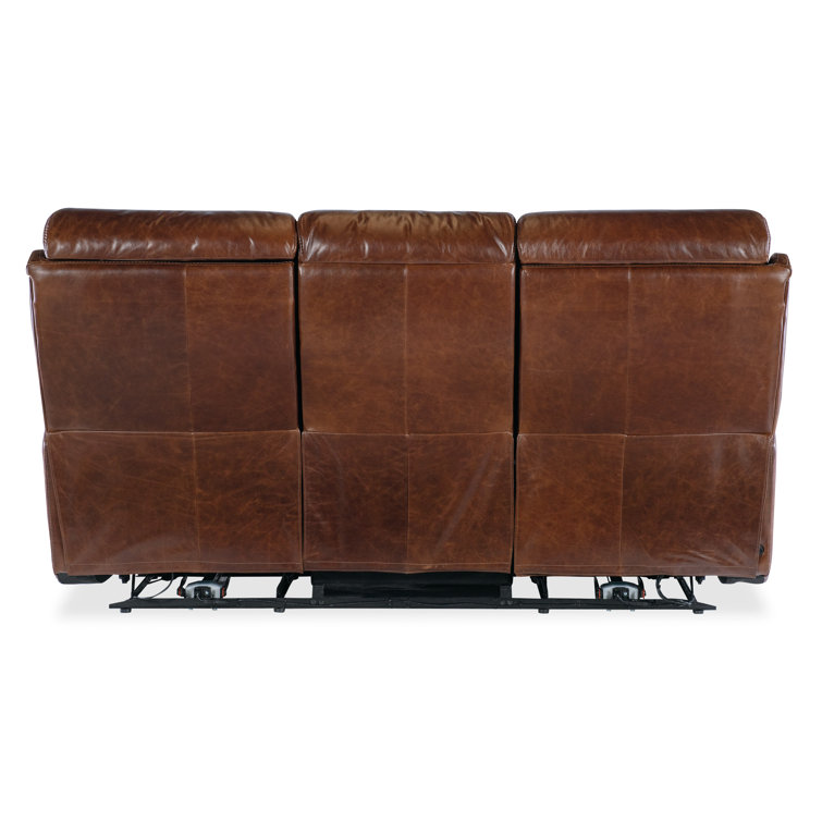 Carrington Walnut Leather Reclining Sofa with Power Headrest