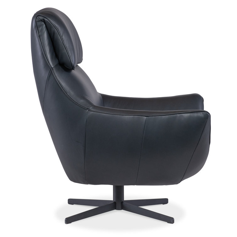 Salvo Denim Blue Leather Swivel Chair with Black Metal Base