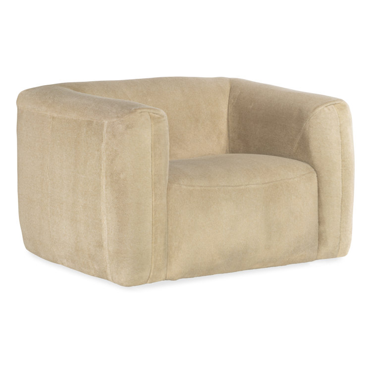 Beige Leather and Wood Upholstered Accent Chair