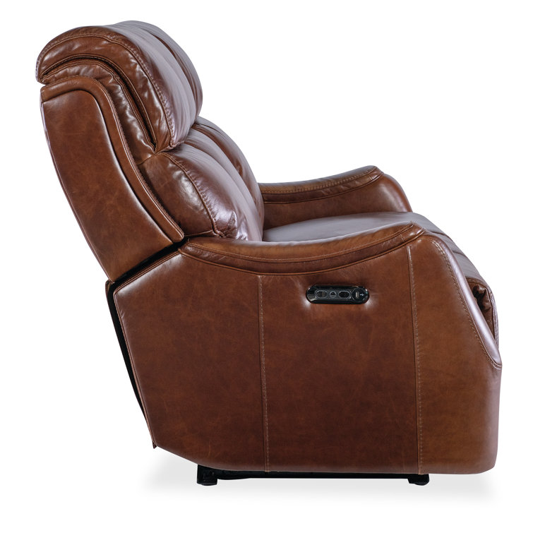 Carrington Walnut Leather Reclining Sofa with Power Headrest