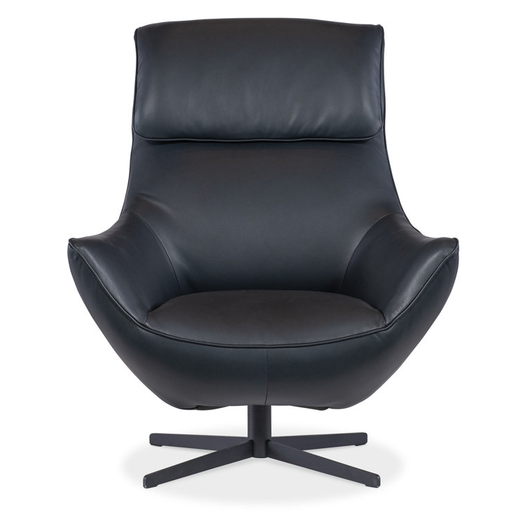 Salvo Denim Blue Leather Swivel Chair with Black Metal Base