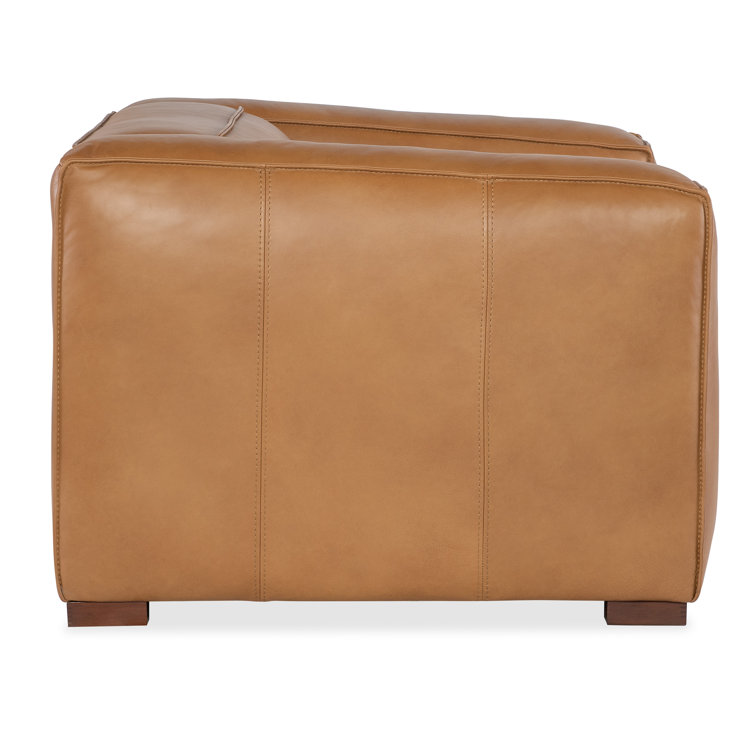 Zen Caramel Leather Accent Chair with Dark Wood Feet