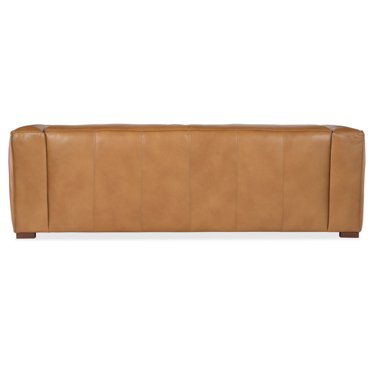 Zen Caramel Leather 2-Seat Reclining Sofa with Track Arms