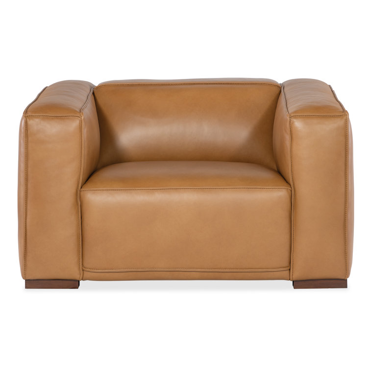 Zen Caramel Leather Accent Chair with Dark Wood Feet