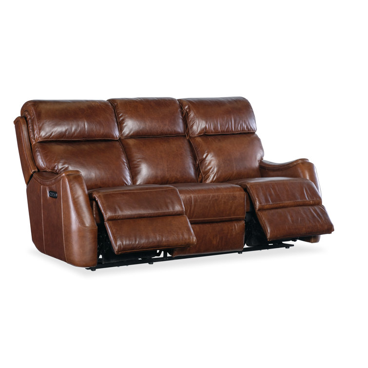 Carrington Walnut Leather Reclining Sofa with Power Headrest