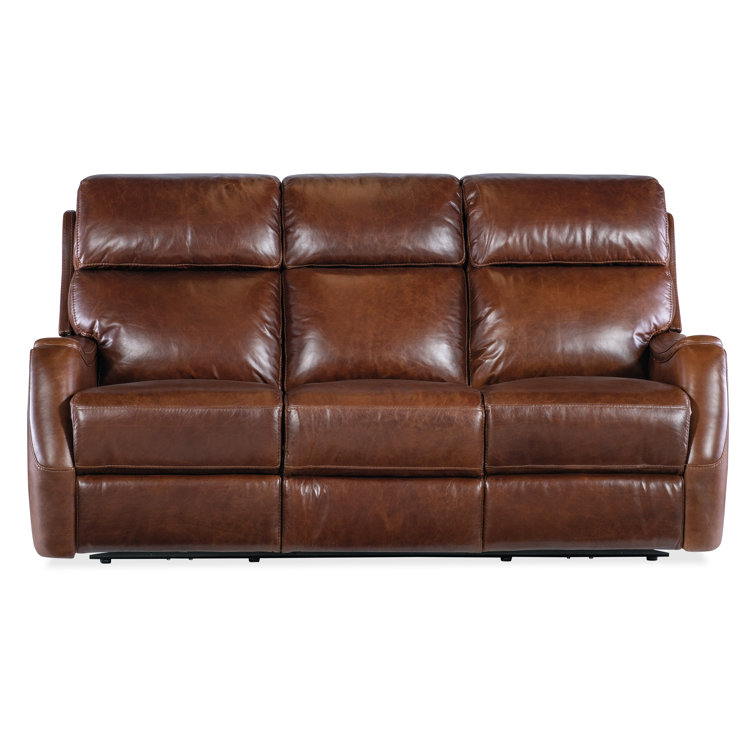Carrington Walnut Leather Reclining Sofa with Power Headrest