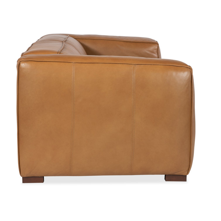 Zen Caramel Leather 2-Seat Reclining Sofa with Track Arms