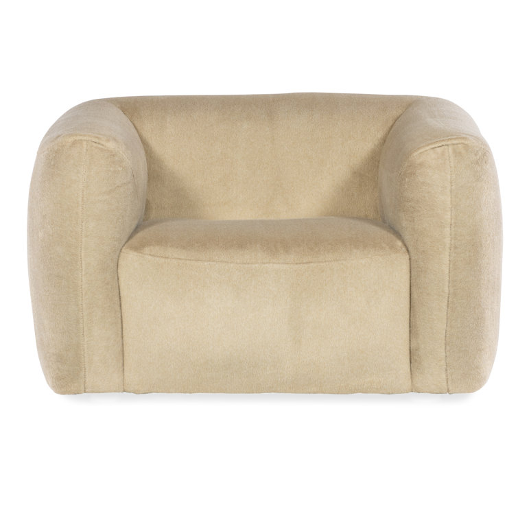 Beige Leather and Wood Upholstered Accent Chair