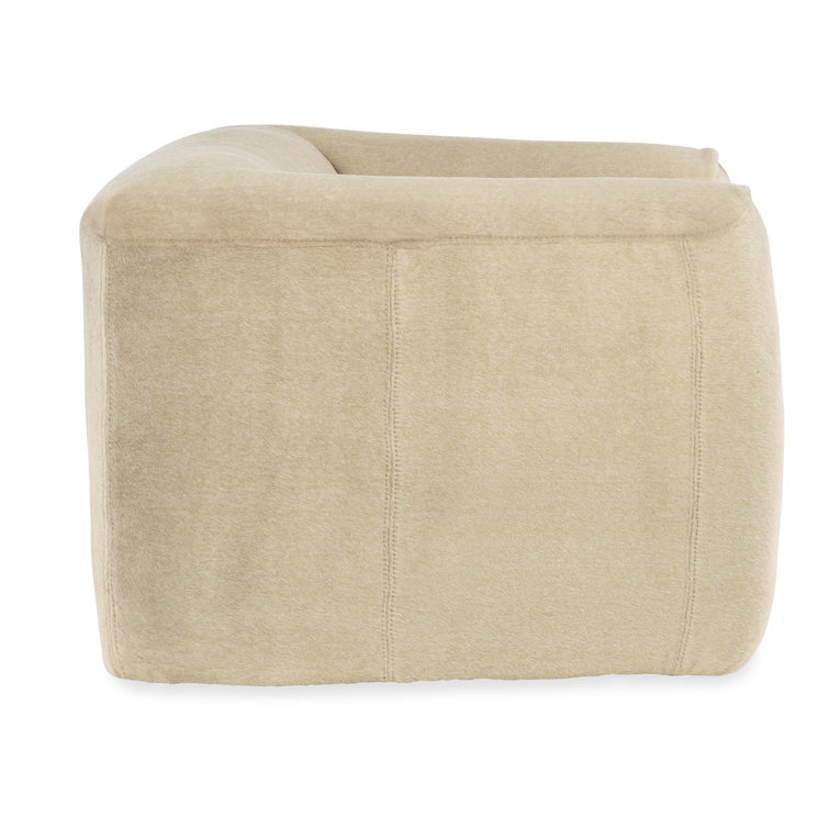 Beige Leather and Wood Upholstered Accent Chair