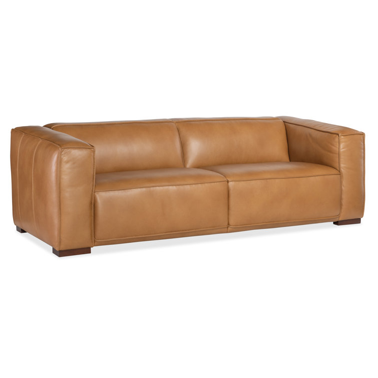 Zen Caramel Leather 2-Seat Reclining Sofa with Track Arms