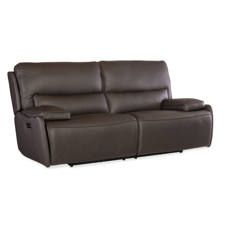 Oslo Mountain Brown Leather Reclining Sofa with Pillow-top Arms