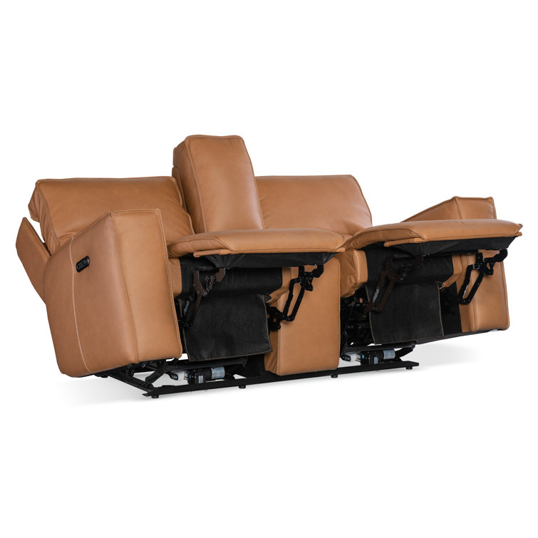 Oslo Antelope Brown Leather Reclining Loveseat with Cup Holders