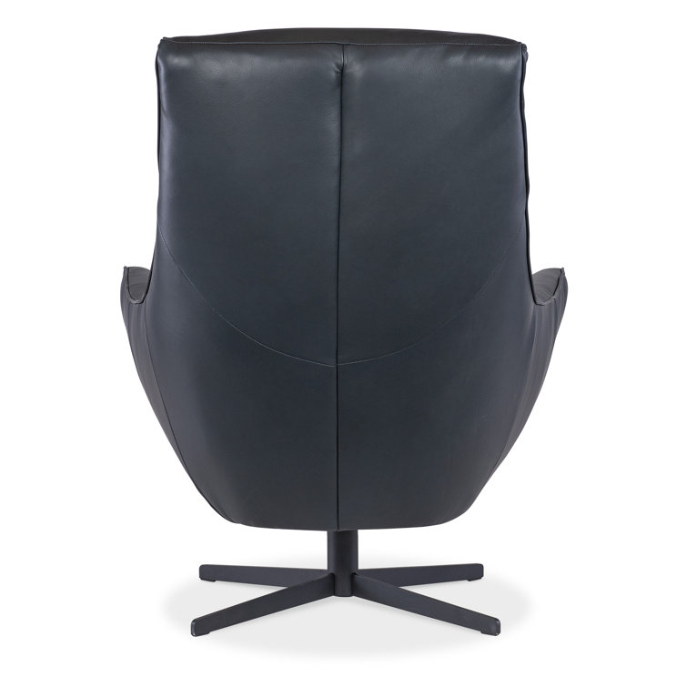 Salvo Denim Blue Leather Swivel Chair with Black Metal Base