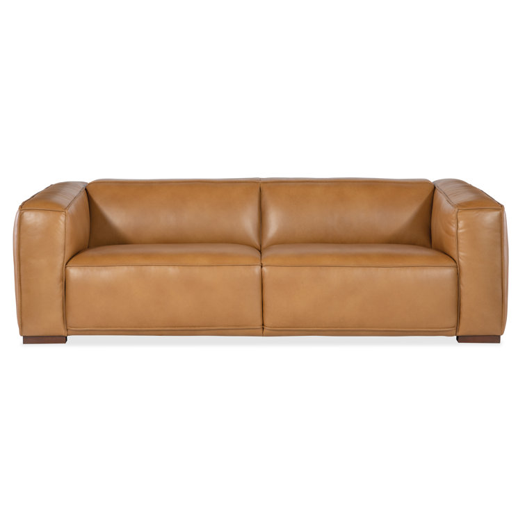 Zen Caramel Leather 2-Seat Reclining Sofa with Track Arms