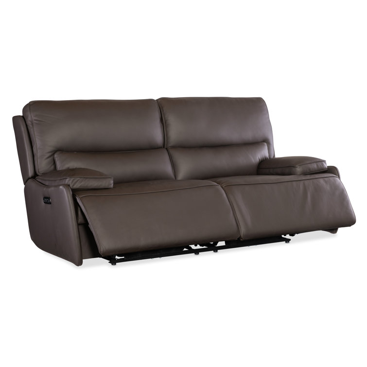 Oslo Mountain Brown Leather Reclining Sofa with Pillow-top Arms