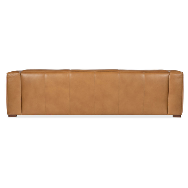 Zen Caramel Leather Reclining Sofa with Track Arms