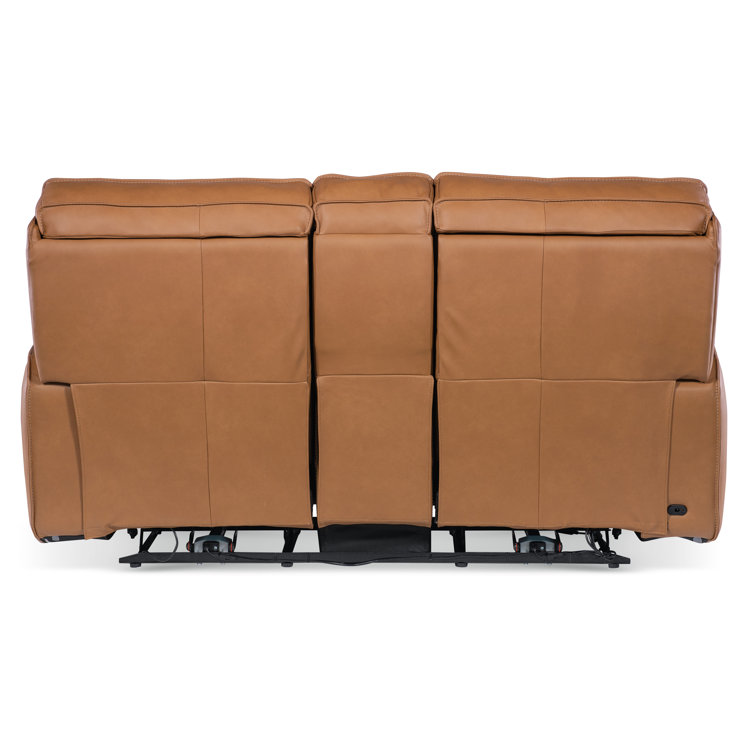 Oslo Antelope Brown Leather Reclining Loveseat with Cup Holders