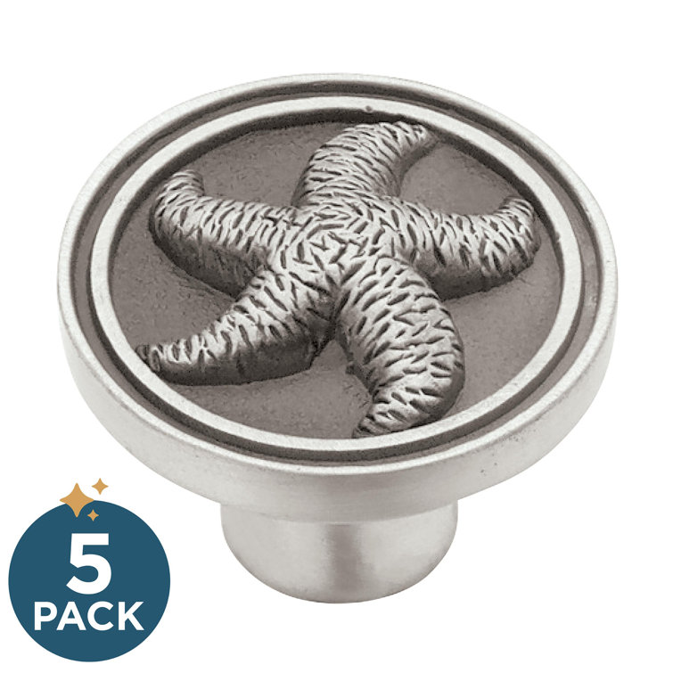 Brushed Satin Pewter Starfish Round Cabinet Knob, 5-Pack