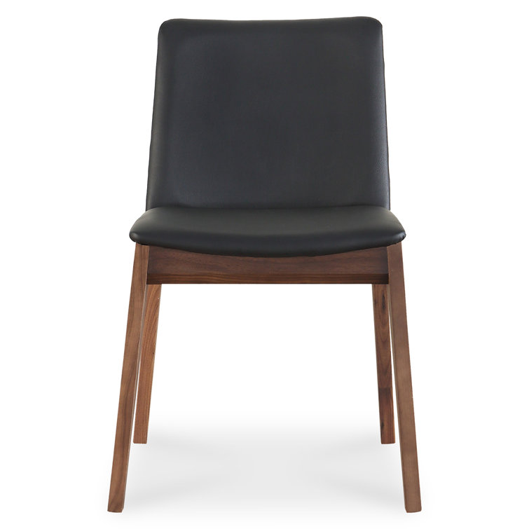 Black Faux Leather Upholstered Side Chair with Oak Frame