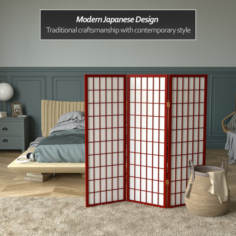 Rosewood 4 ft. Tall Shoji Screen with White Rice Paper Panels