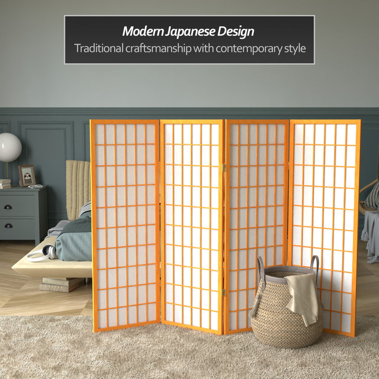 Honey 4-Panel Shoji Folding Room Divider