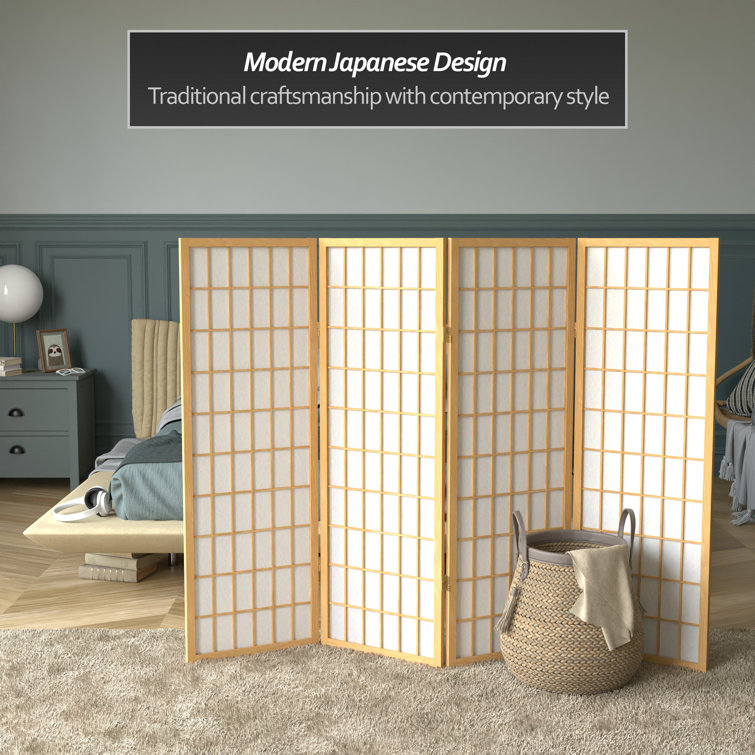 Natural 4-Panel Shoji Screen Room Divider