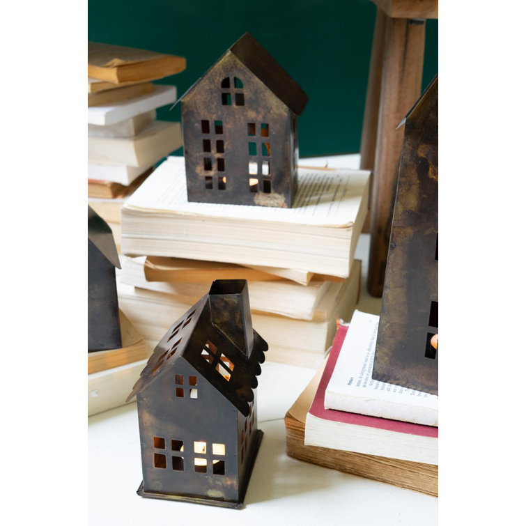 Antique Brown Metal Decorative Village House Set