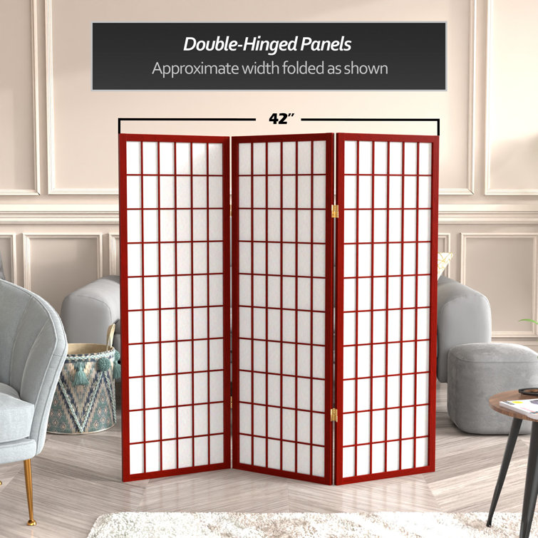 Rosewood 4 ft. Tall Shoji Screen with White Rice Paper Panels