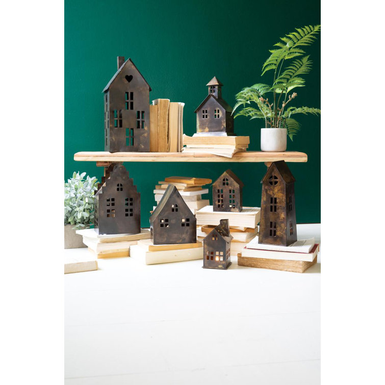 Antique Brown Metal Decorative Village House Set